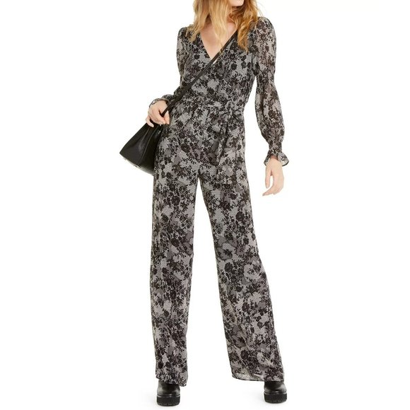 MICHAEL MICHAEL KORS Smocked-Sleeve Jumpsuit Bone/ Black- Size 2 NWT - Picture 1 of 4